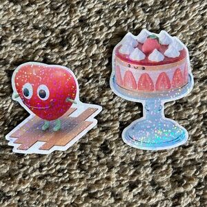 Holographic Glittery Sparkly Lightweight Magnets Cute Heart + Strawberry Cake